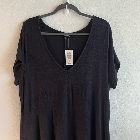 Torrid Dress Black V Neck Short Sleeves Hacci Skater Dress Sz 2X (2) NWT - Picture 2 of 11